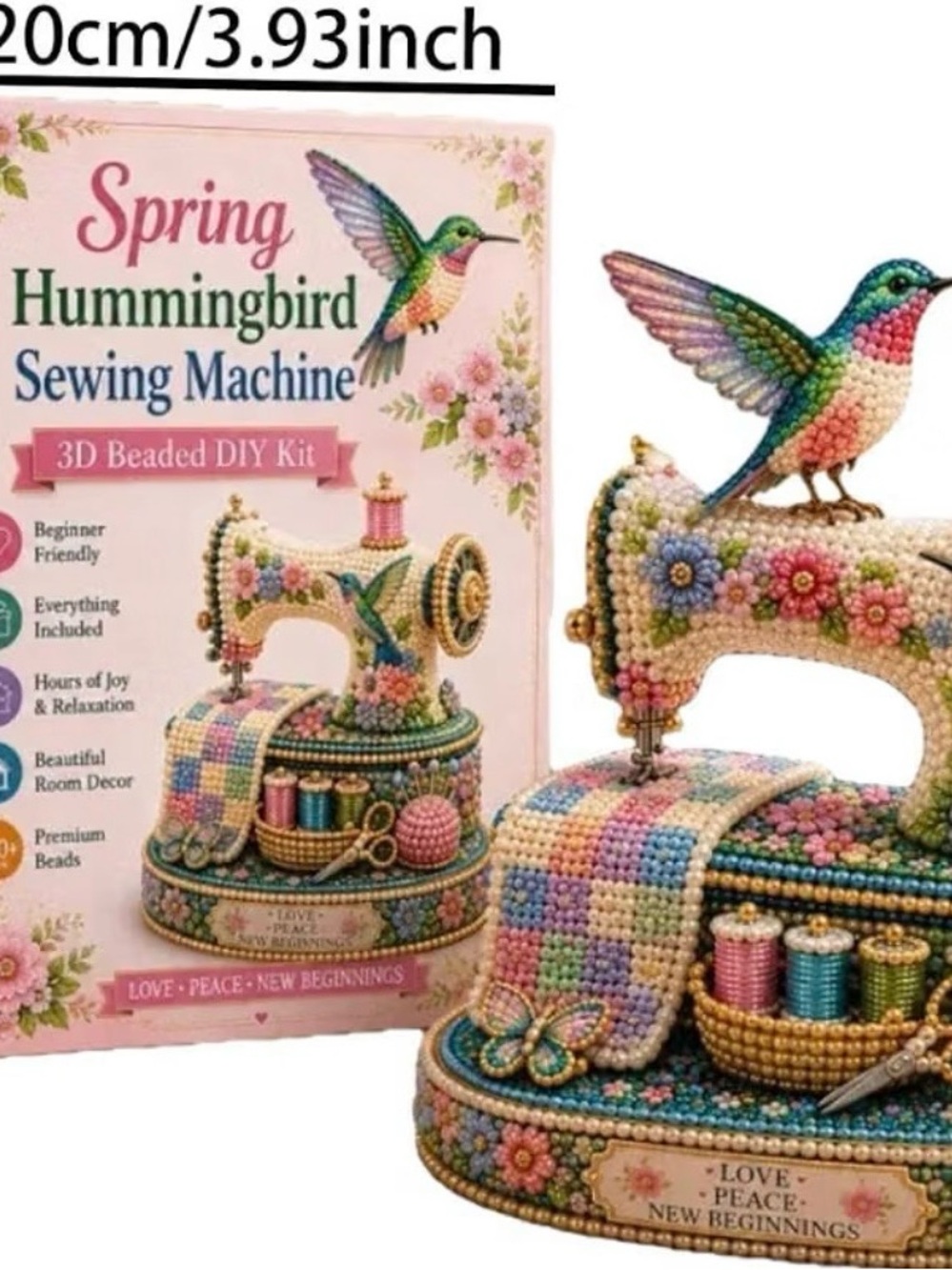 3D Beaded DIY Kit - Spring Hummingbird Sewing Machine - Picture 3 of 3